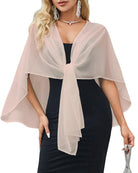 Light pink sheer chiffon shawl wrap with knotted front and flowing draped sides
