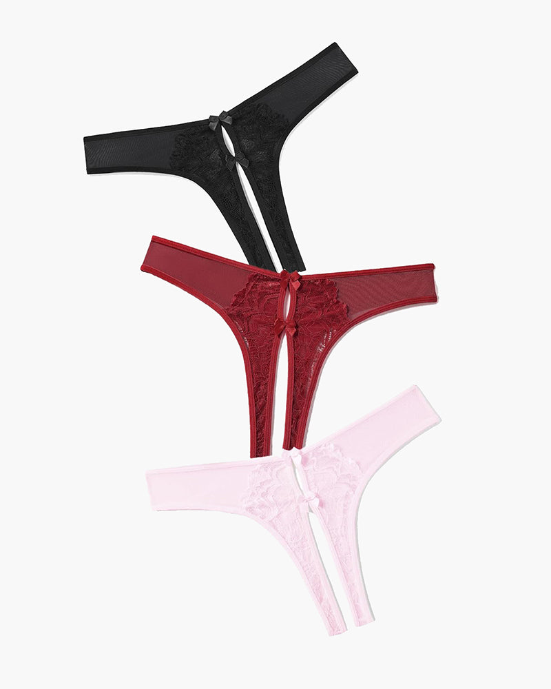 Mesh Panties Briefs with Cute Bow in Black, Red, and Pink - Sexy Lingerie
