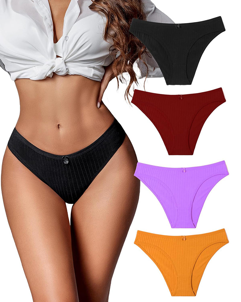 Cotton Ribbed Hipster Panties: black, burgundy, purple, orange. Low rise and ribbed texture