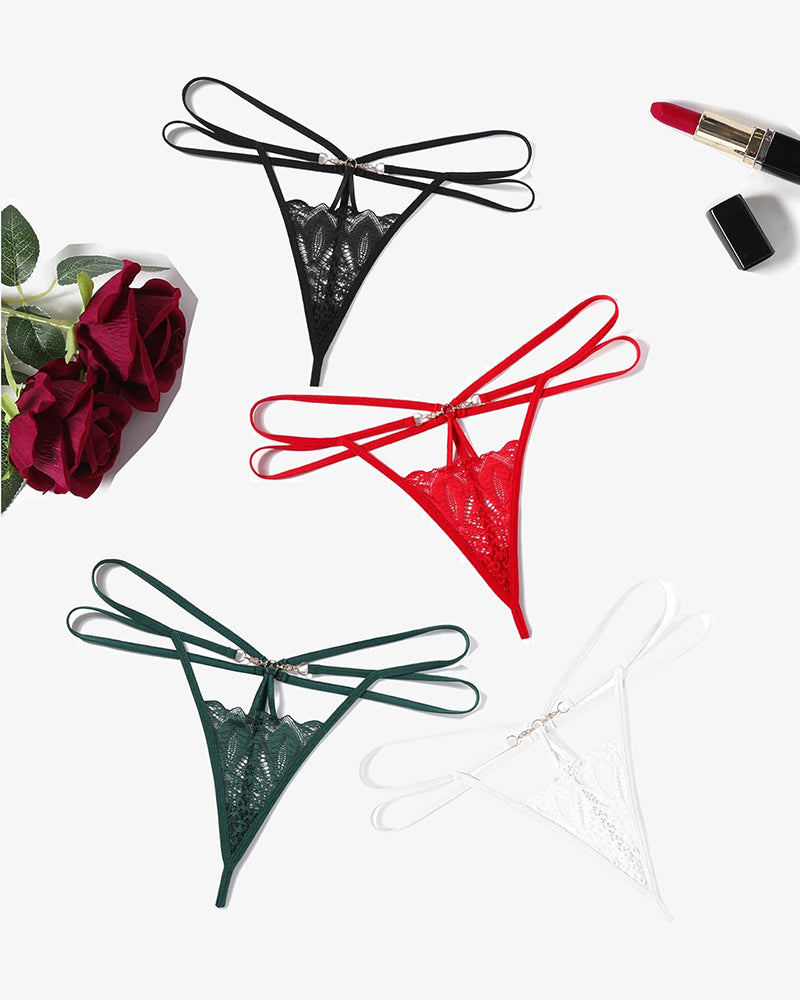 Floral Lace Briefs Hollow Out Thong Panty in black, red, green, and white, sexy lingerie