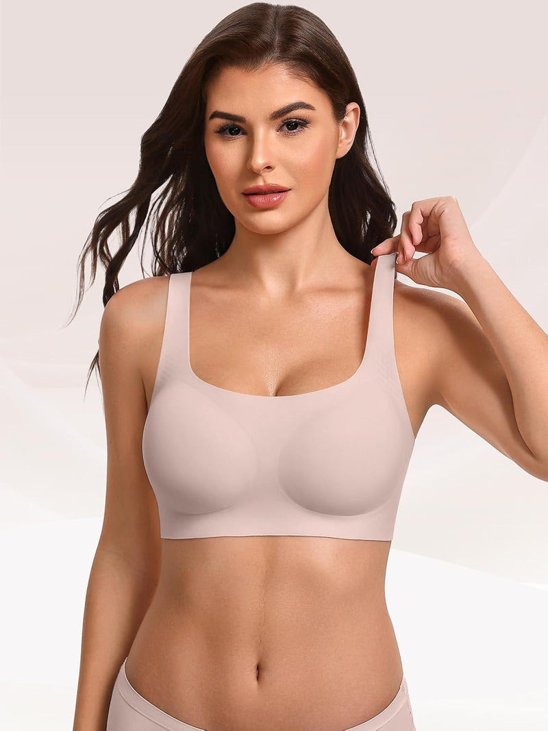 Wireless jelly bra, seamless racerback, wireless molded cups, light cream
