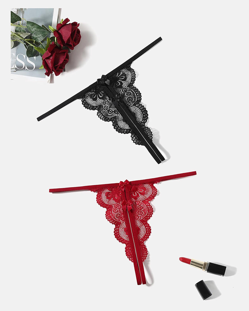 Avidlove lace thongs in black and red, low-rise, butterfly design, sexy lingerie