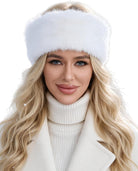 Faux fur headband with elastic, white winter ear warmer for women