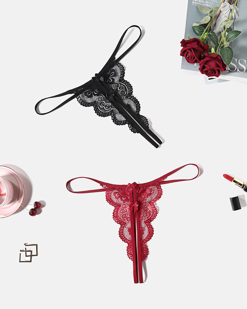 Avidlove black and red lace thongs, low-rise, butterfly design, sexy lingerie for women.