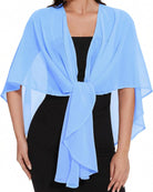 Light blue sheer chiffon shawl wrap tied at center with loose, airy sleeves