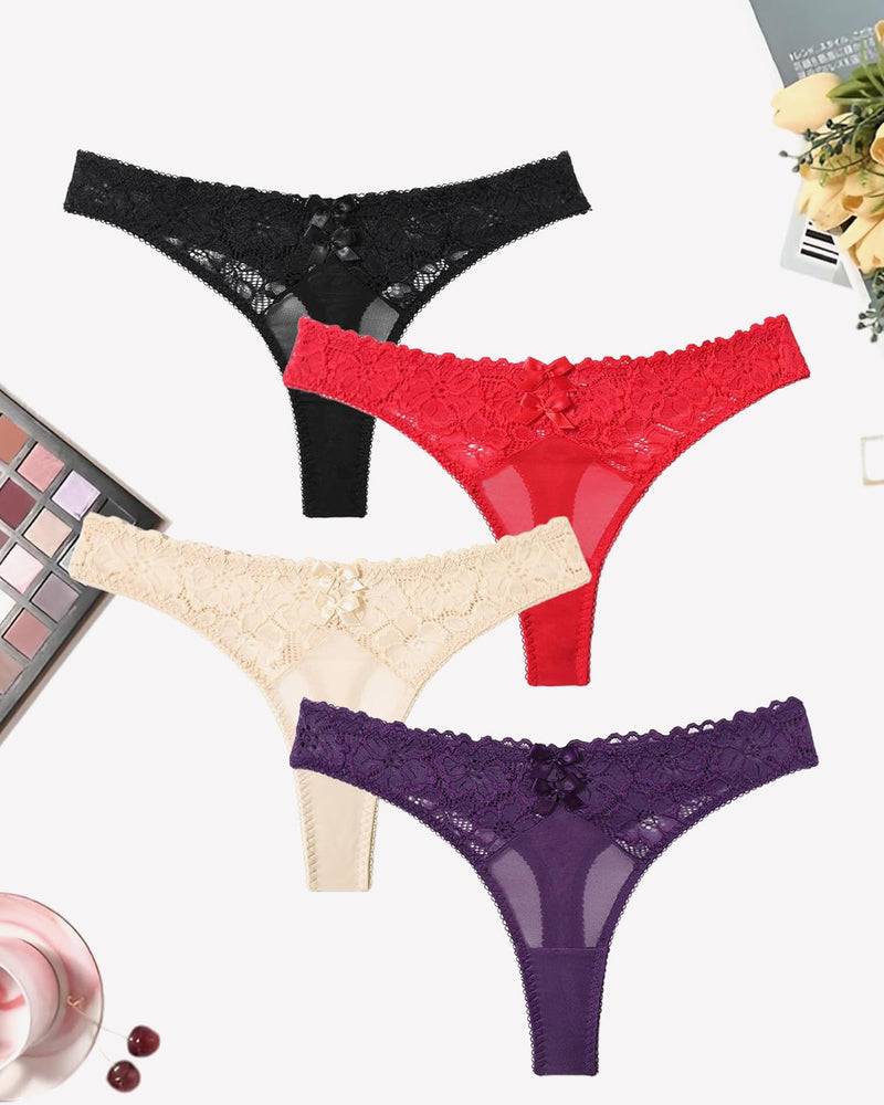 Mesh lace thongs in various colors with bow detail, low waist panties, elegant lingerie