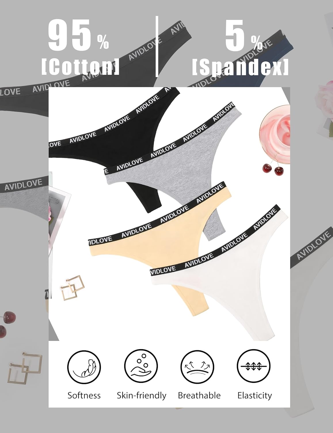 Avidlove cotton low-rise thongs, breathable, comfortable, and skin-friendly.