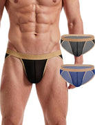 Men's sheer mesh contour pouch brief, gold waistband with black sheer front