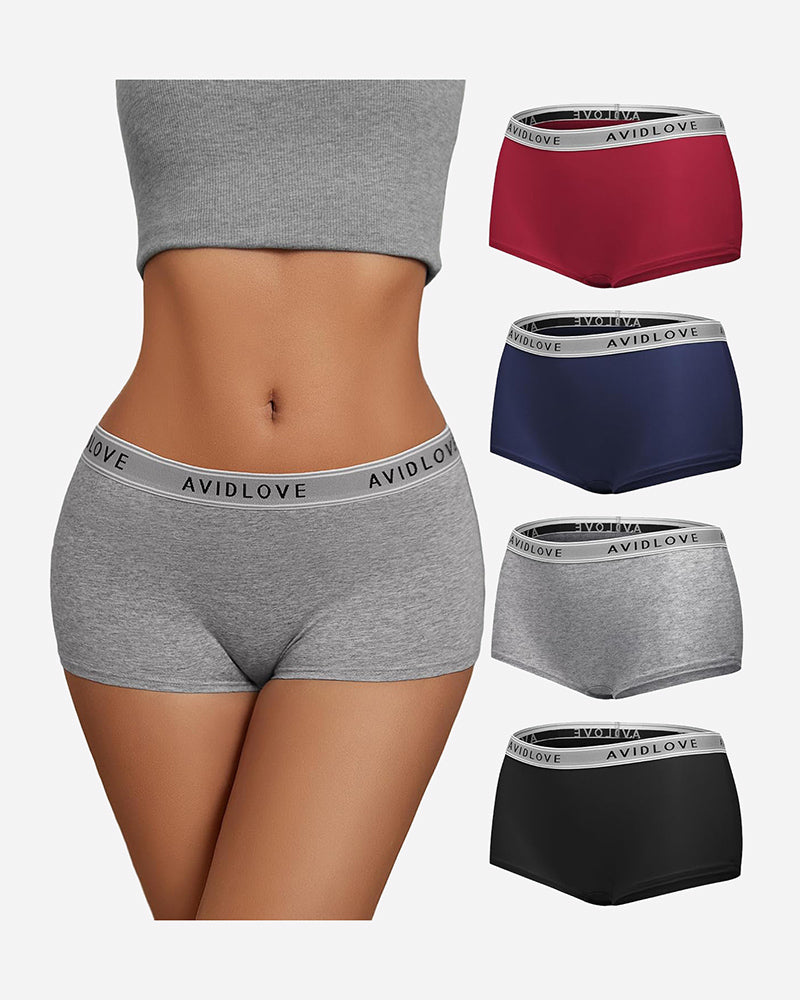 Avidlove cotton panties, full coverage shorts in multiple colors: grey, red, navy, black, low-rise.