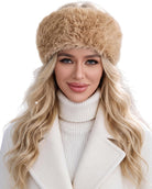 Faux fur headband with elastic, tan winter ear warmer for women