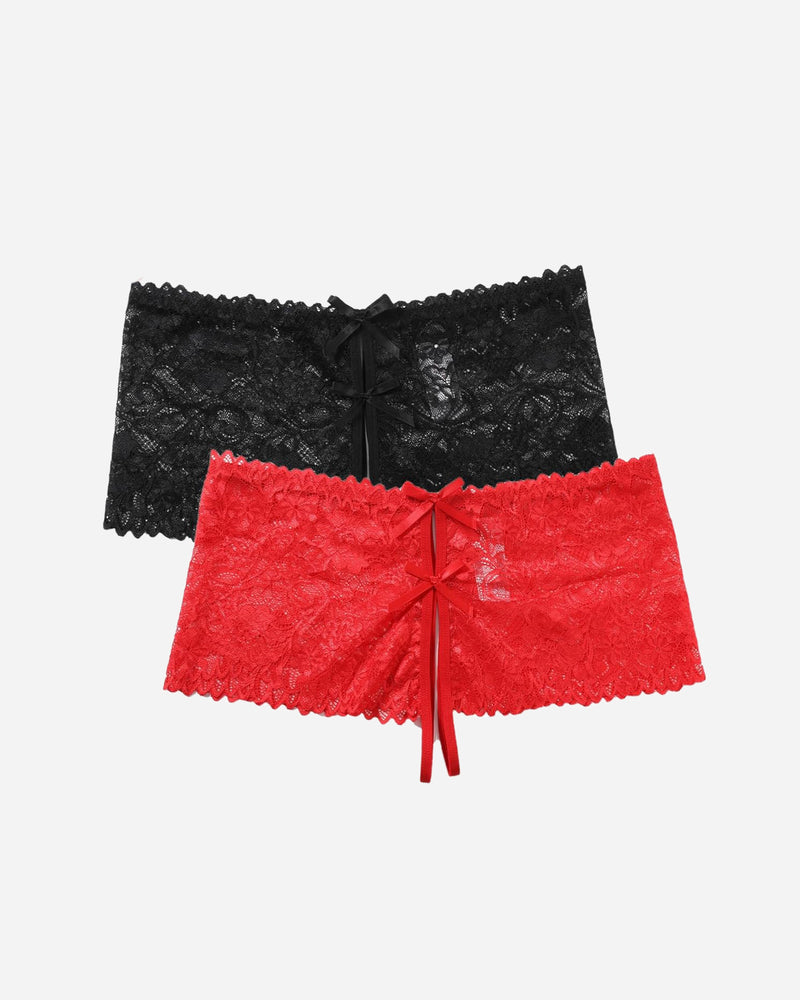Black and red floral lace high waist panty with bow details