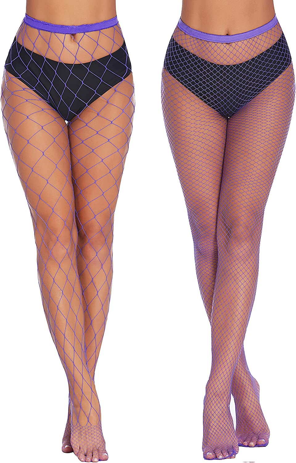 Plus size purple diamond net fishnet stockings. Confident, sexy look for various outfits.