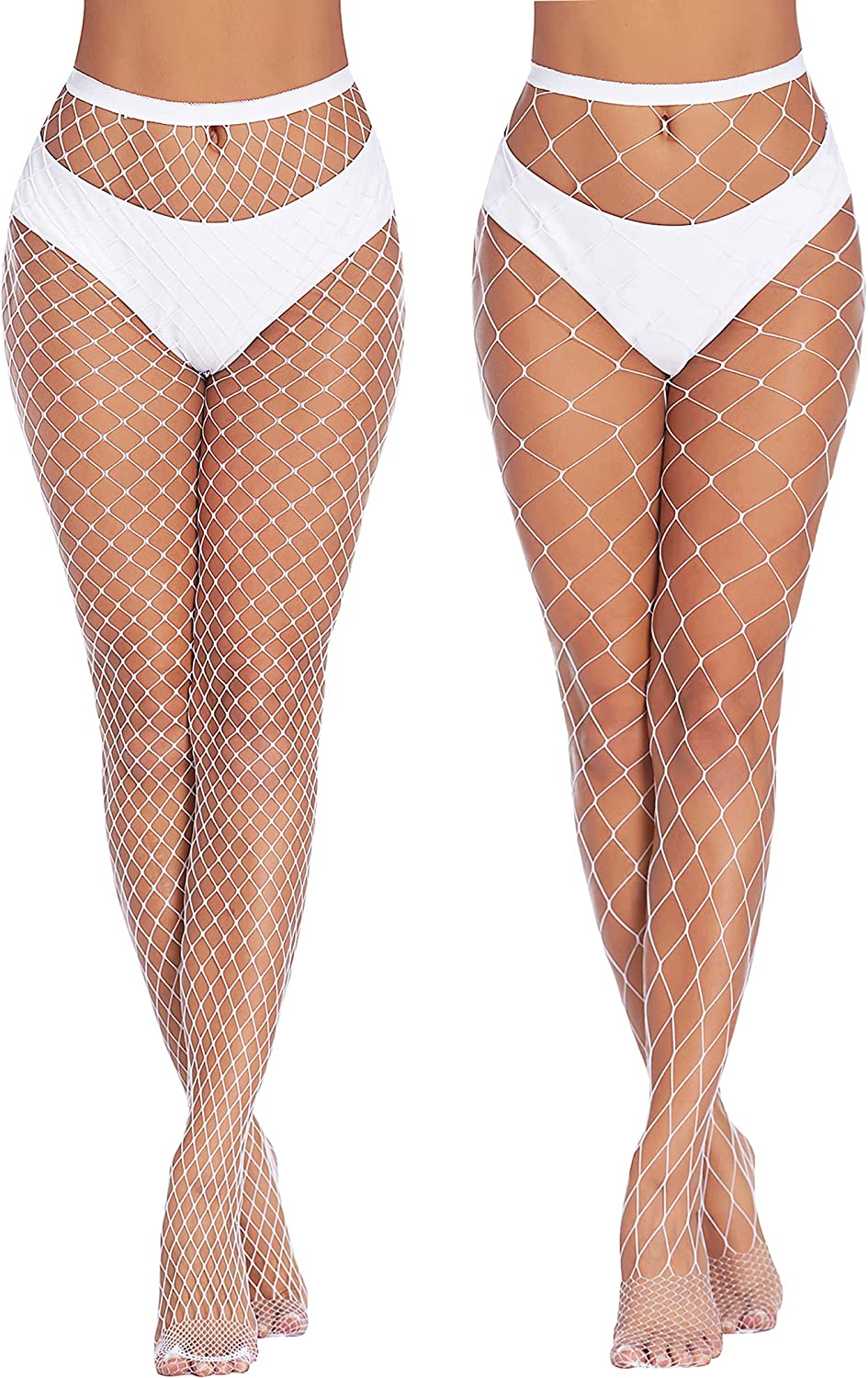 White Fishnet Stockings - Diamond net pattern, high-waisted, perfect for a confident and sexy look.