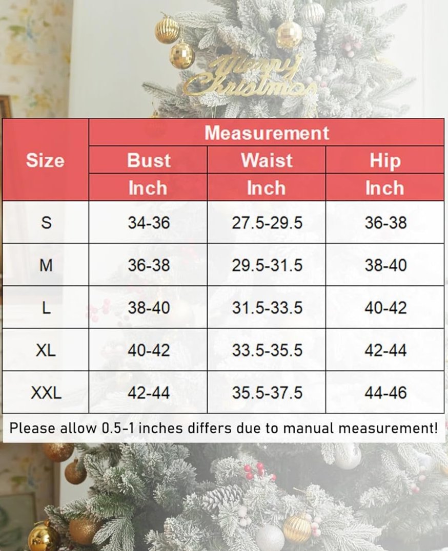 Christmas Lace Babydoll Santa Dress size chart, including bust, waist, and hip measurements