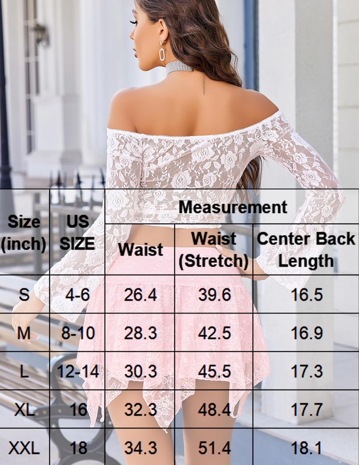 Pink Y2k Layered Asymmetrical Skirt with Size Chart, Lace Detailing, A-line silhouette, Y2k fashion