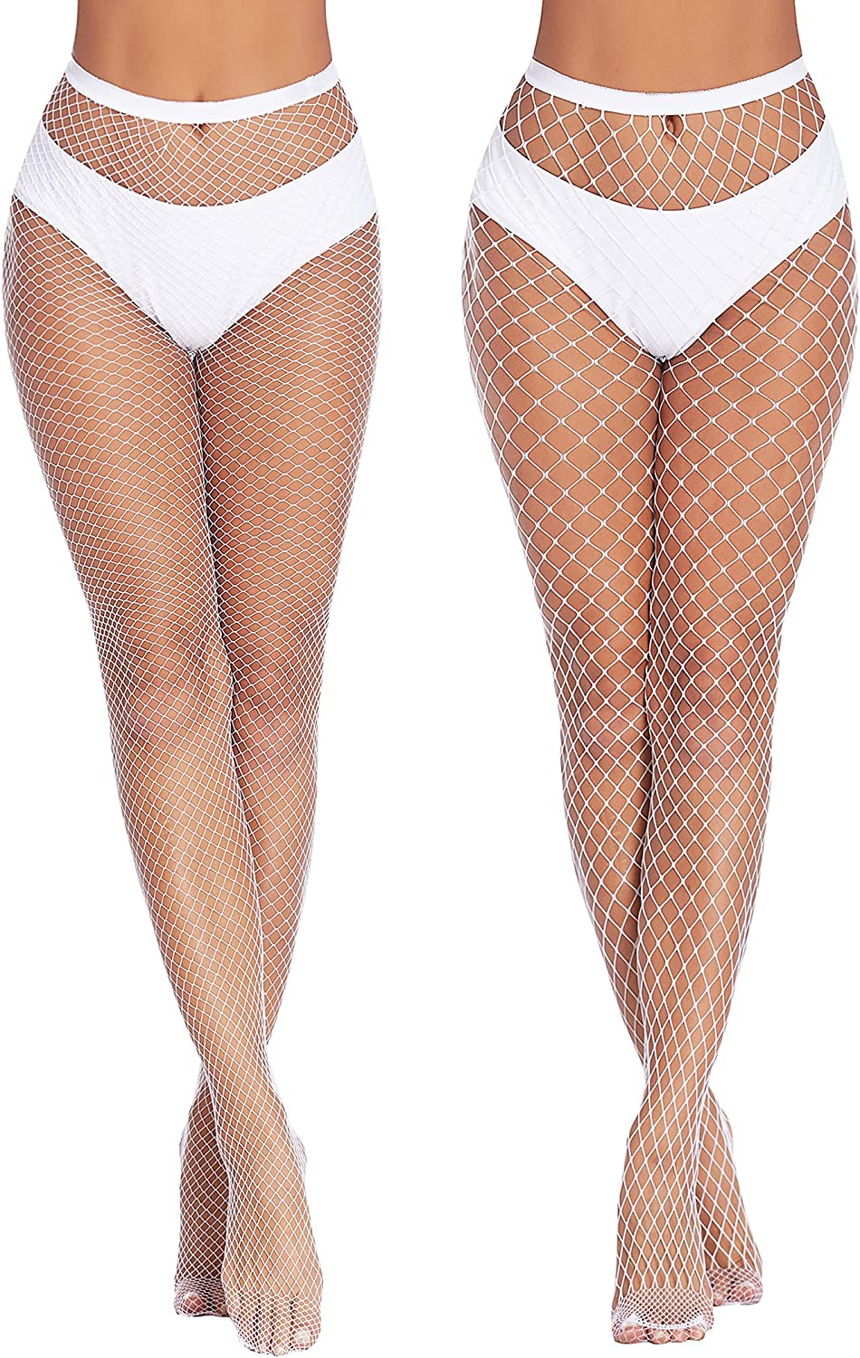 White diamond net fishnet stockings on models. Confident and sexy, perfect plus size lingerie