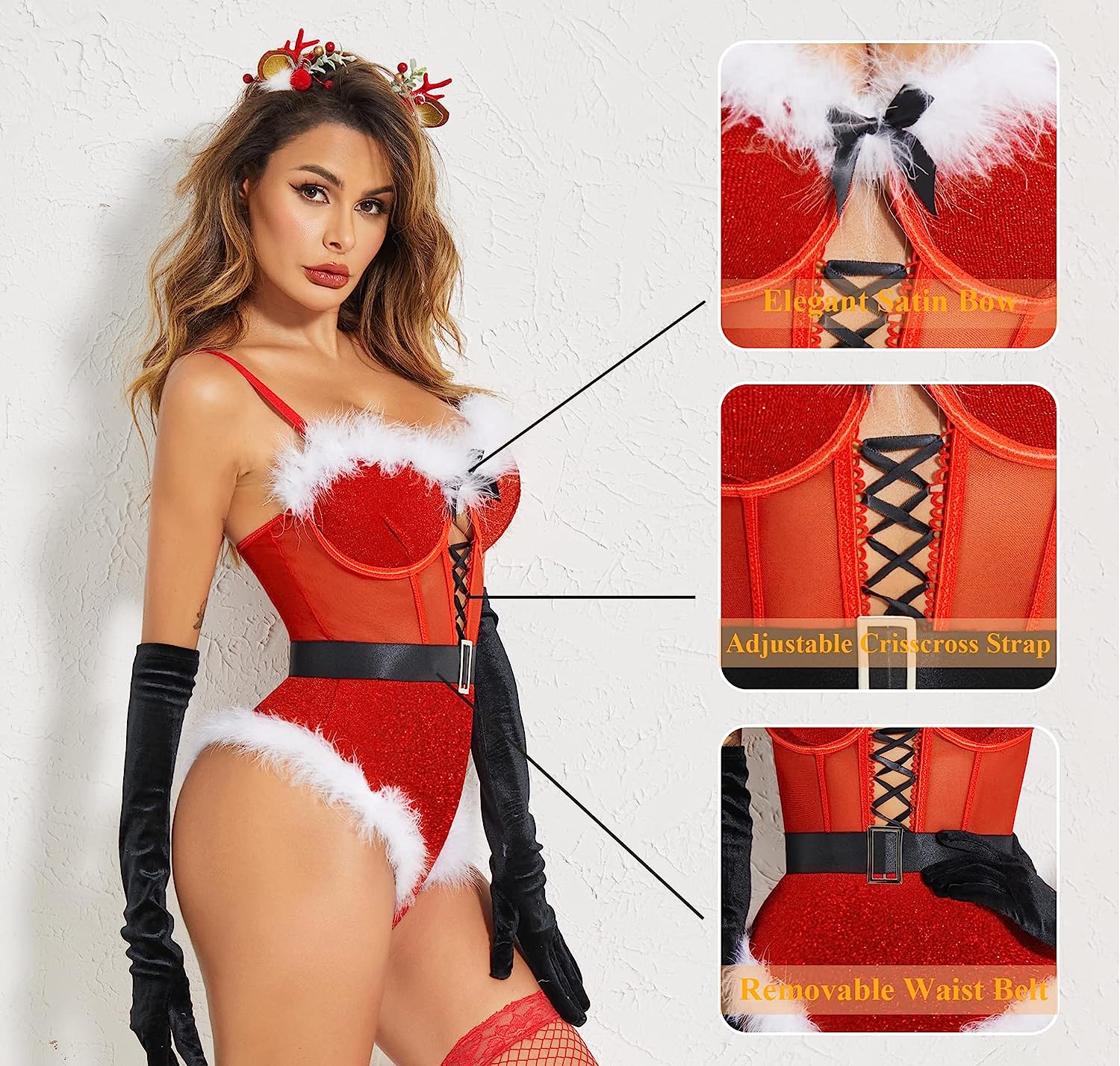 avidlove lingerie for women snap crotch bodysuit santa costumes deep v boudior outfits with underwire and belt