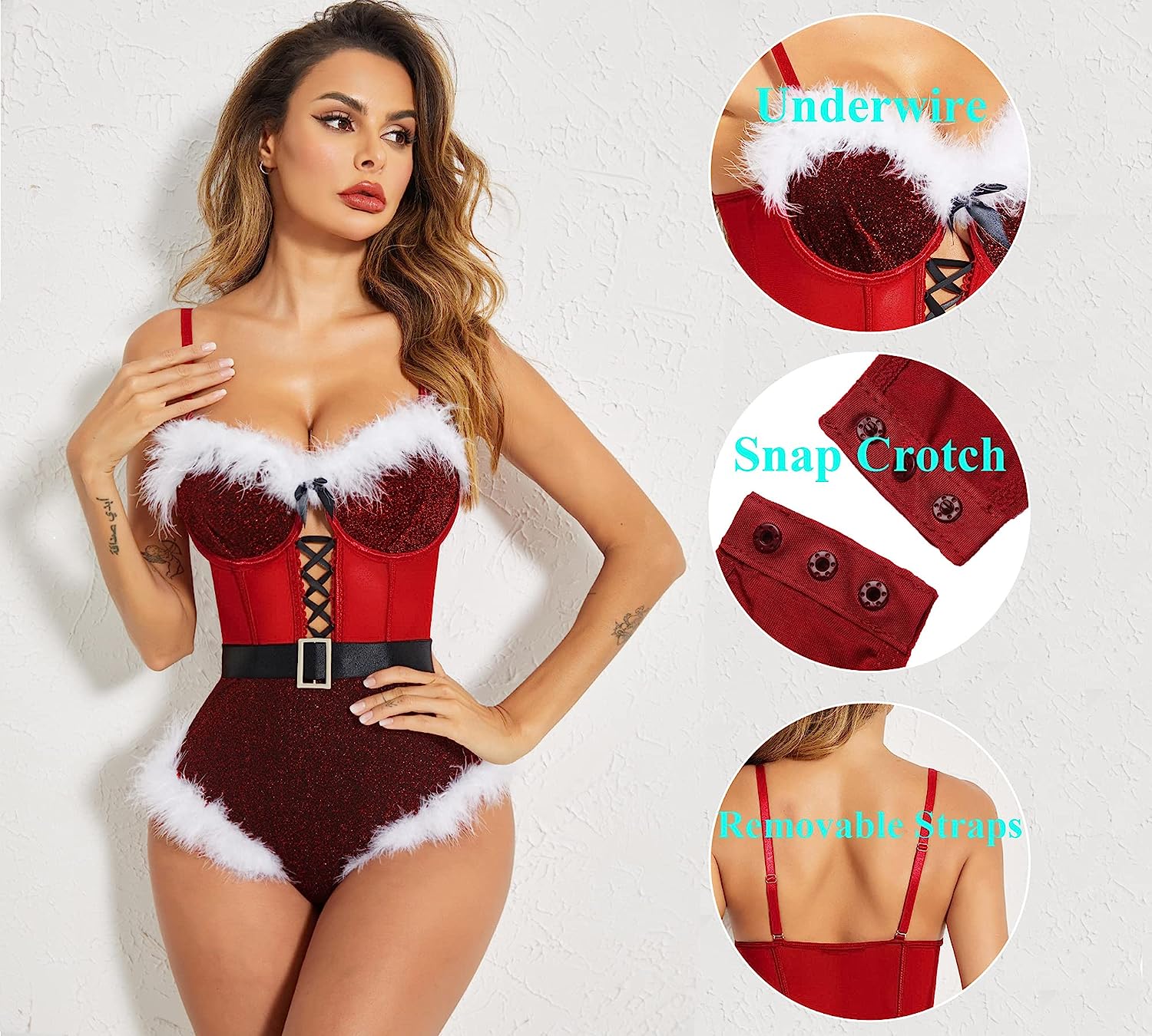 avidlove lingerie for women snap crotch bodysuit santa costumes deep v boudior outfits with underwire and belt