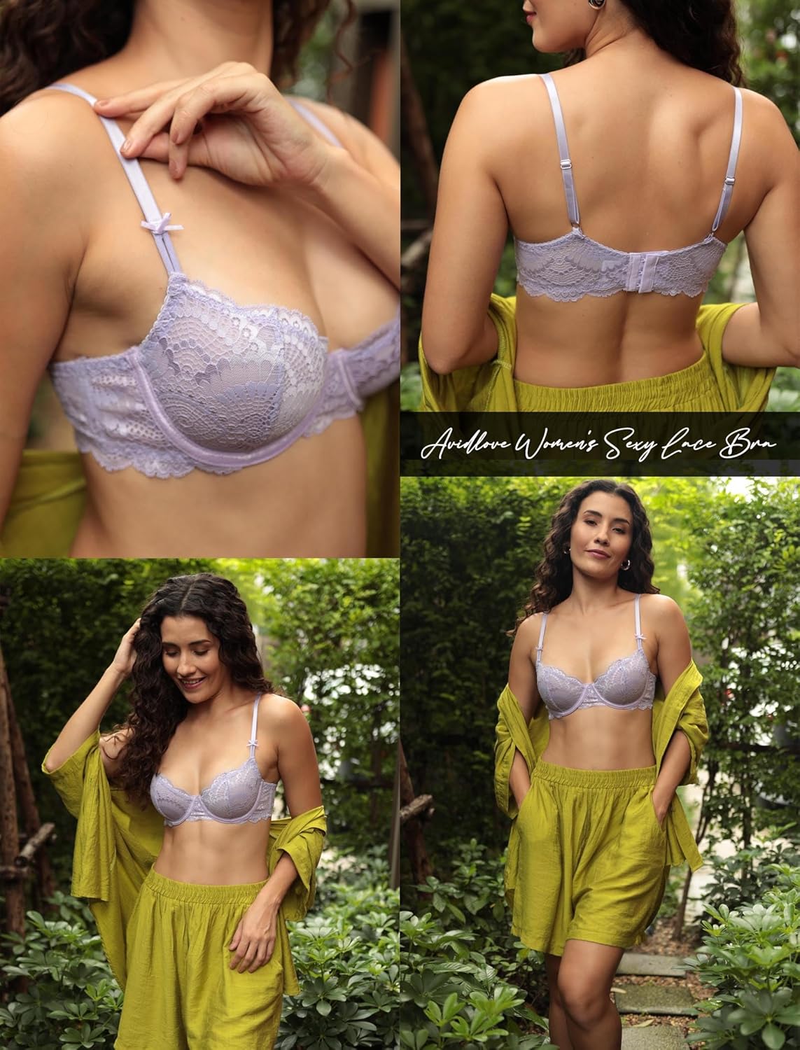 Lavender lace underwire bra with scalloped edge. Avidlove sexy lingerie for women.