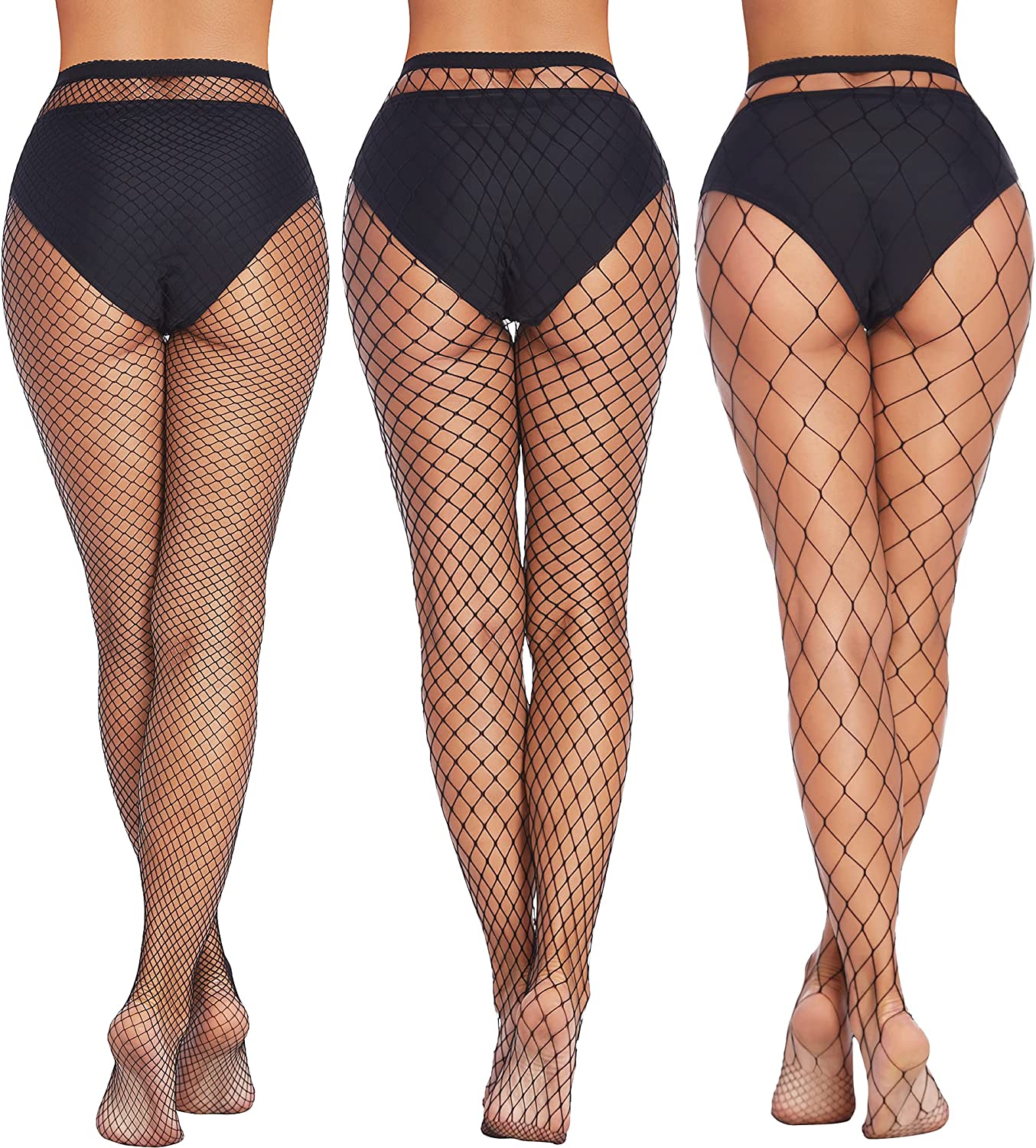 Plus size black fishnet stockings, diamond net pattern. Confident and sexy. Ideal for outfits.