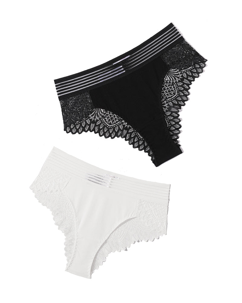 Black and white lace cheeky hipster panties, comfortable cotton blend with lace back design.