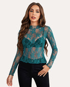 avidlove womens mesh top long sleeve mock neck sheer blouse see through floral lace tops