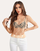 avidlove womens mesh top long sleeve mock neck sheer blouse see through floral lace tops