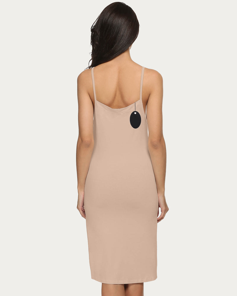 Beige chemise nightgown with adjustable straps and above knee length, flattering fit, Avidlove