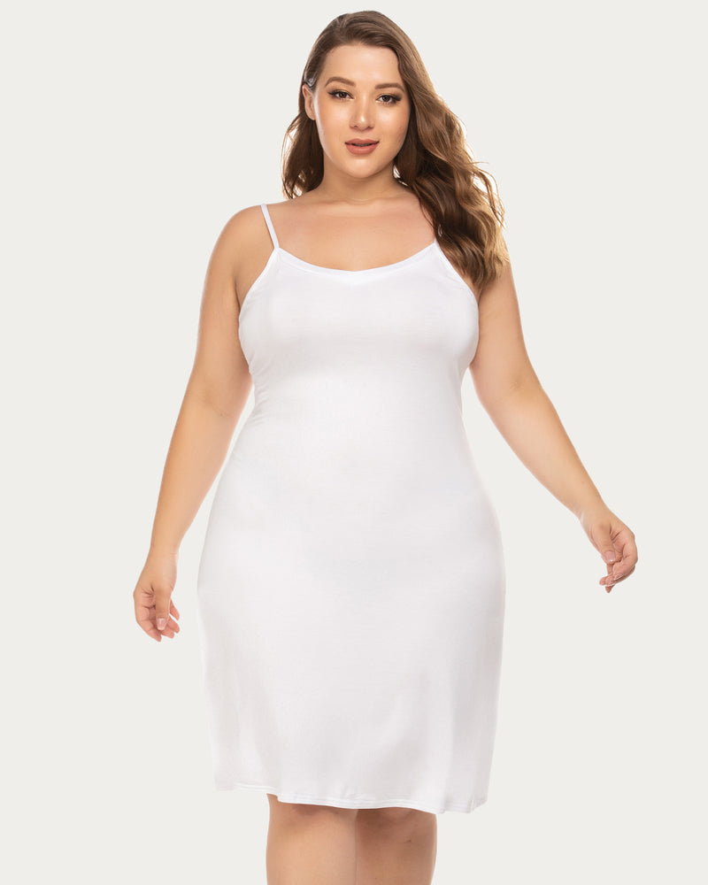 Plus Size White Chemise Nightgown with Spaghetti Straps - Above Knee Length