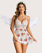 avidlove lace heart print halter teddy v neck babydoll strap sleepwear