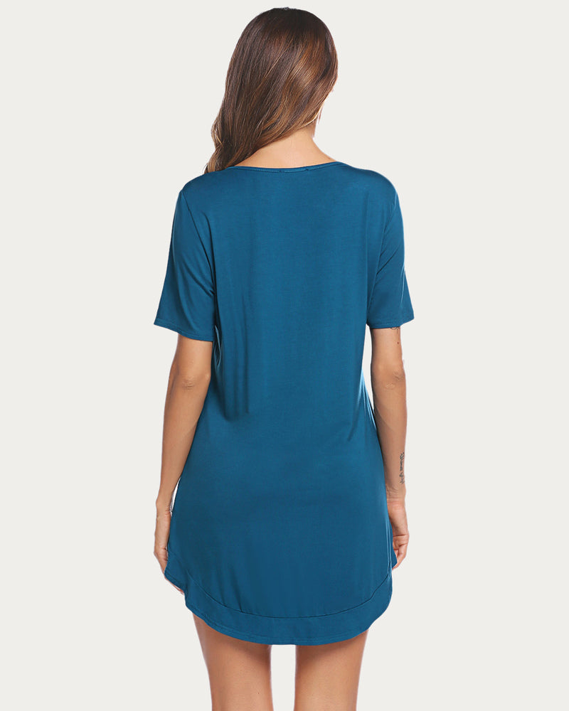 Teal short sleeve V-neck nightshirt, comfy sleepwear and maternity dress, cotton blend, Avidlove
