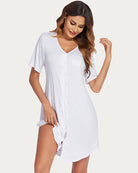 White V-neck short-sleeve nightshirt, casual pajama dress for women, maternity sleepwear