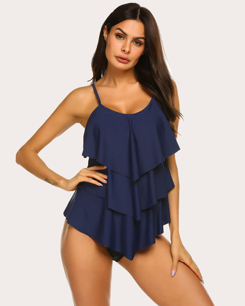 V-Neck Ruffle Layered Two Piece Swimsuits