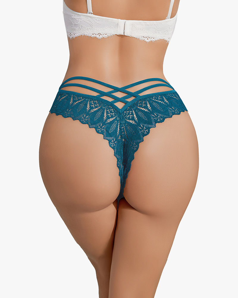 Teal Avidlove lace cheeky panties with criss-cross back design, comfortable and sexy underwear