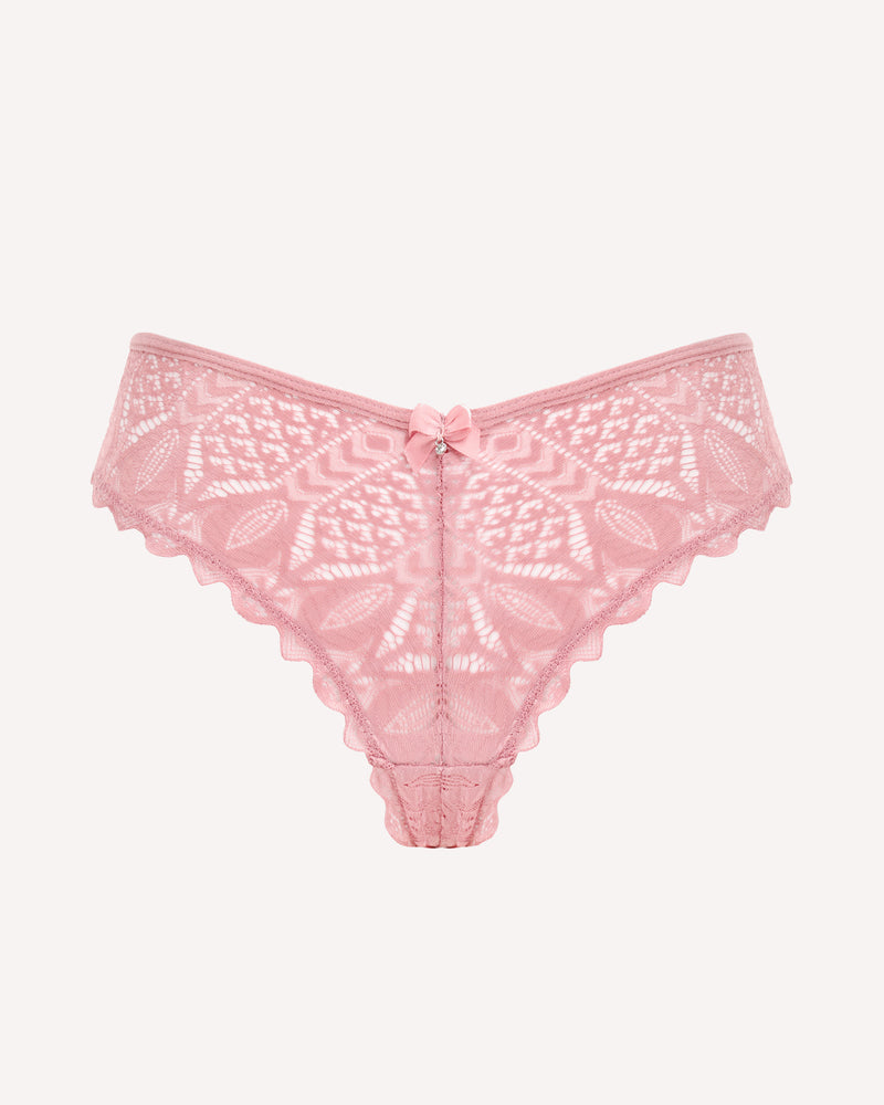 Light pink Avidlove lace Cheeky Panties with bow and wavy trim. Sexy and comfortable lingerie.