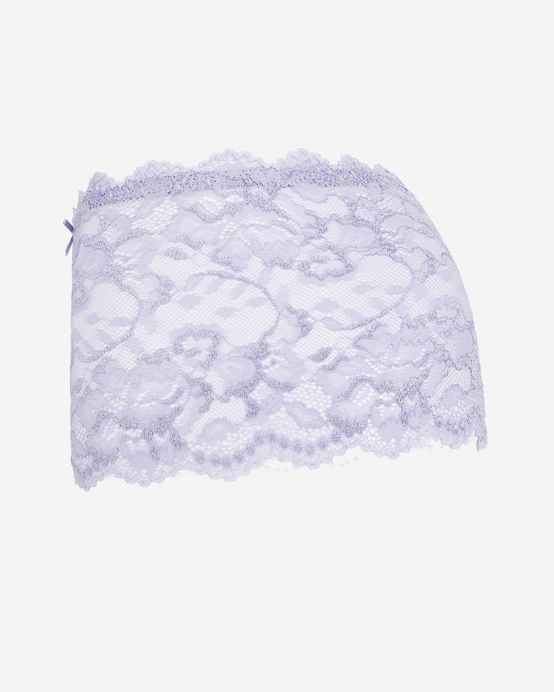 Lavender floral lace mid-rise Avidlove panties; soft stretch, delicate lace trim, and small bow.