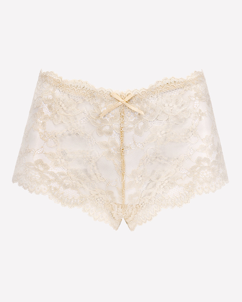 Beige floral lace mid-rise Avidlove panties with soft stretch, delicate trim, and bow detail.