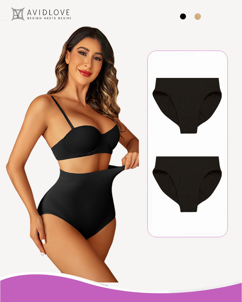 Avidlove black high-waist tummy control shapewear panty and bra set, smooth, seamless design