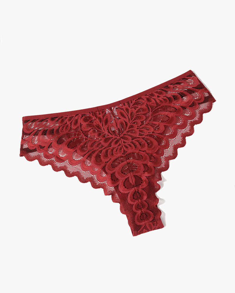 Red lace cheeky underwear with delicate floral pattern and low-rise waistband from Avidlove lingerie