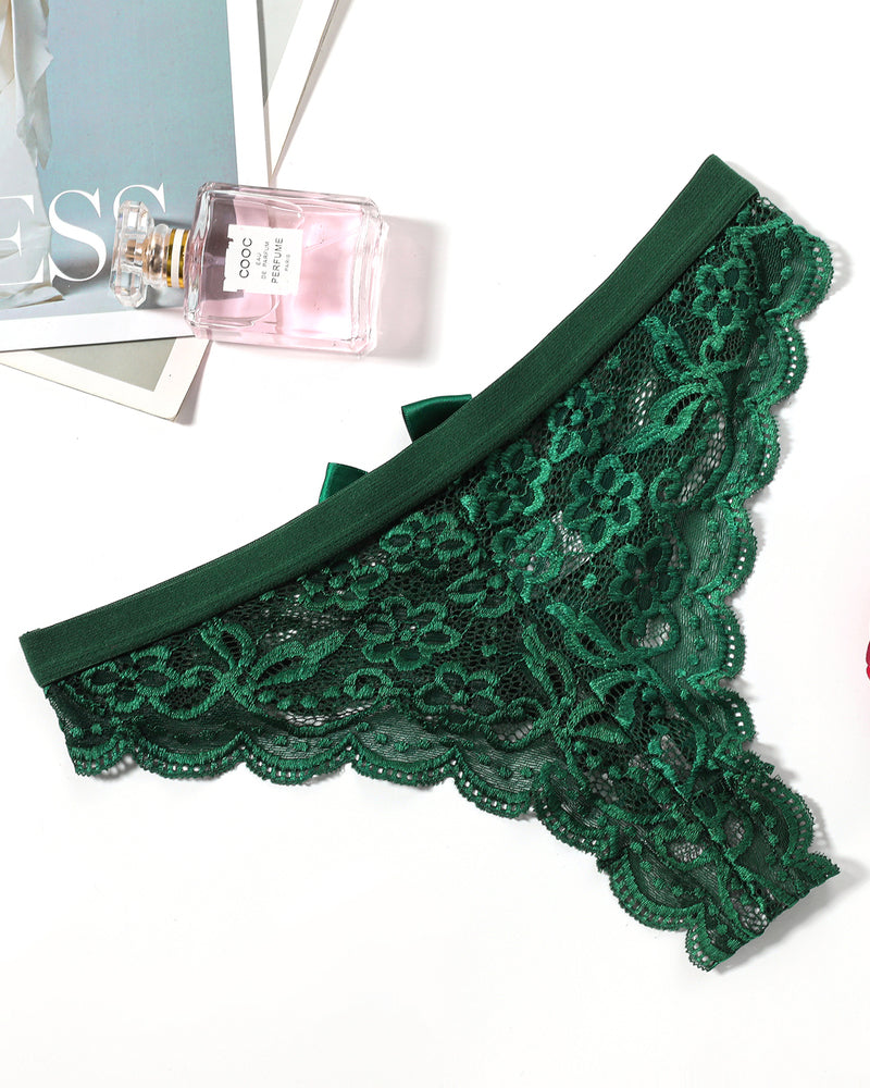 Green lace thong panties. Low waist, floral lace design. Avidlove sexy lingerie.
