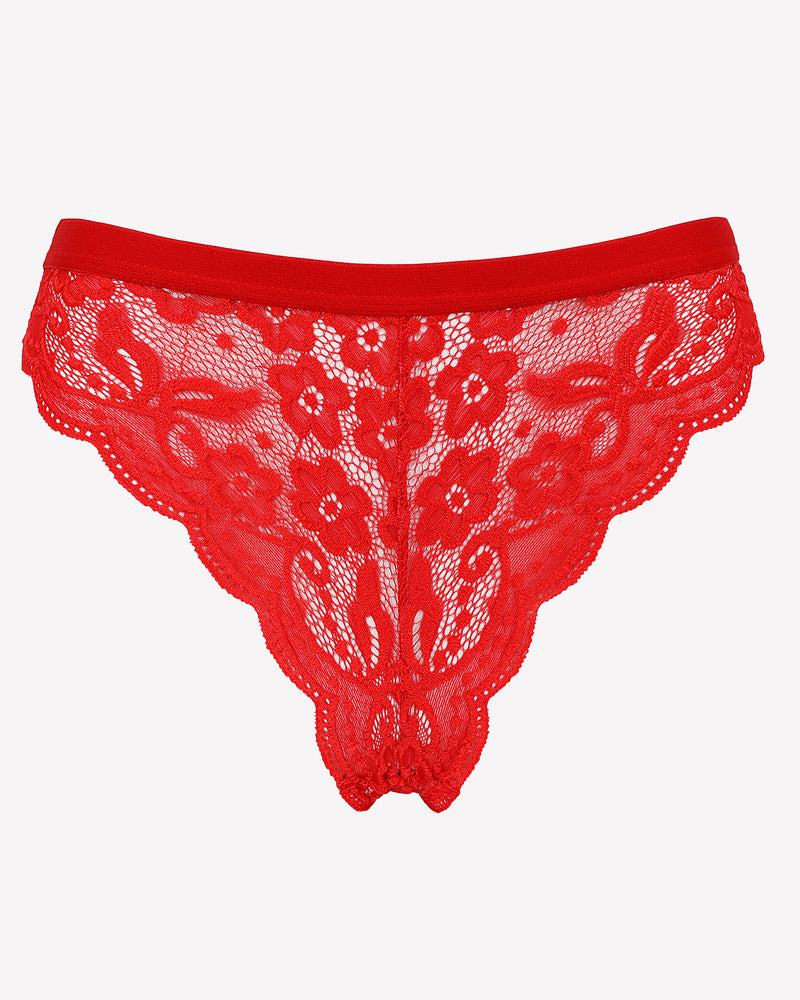 Avidlove red floral lace thong panty. Low-waist design, sexy lingerie for women.