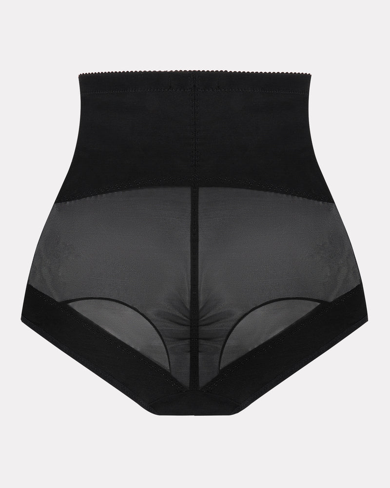 Black high-waisted tummy control shapewear for tummy flattening and butt shaping