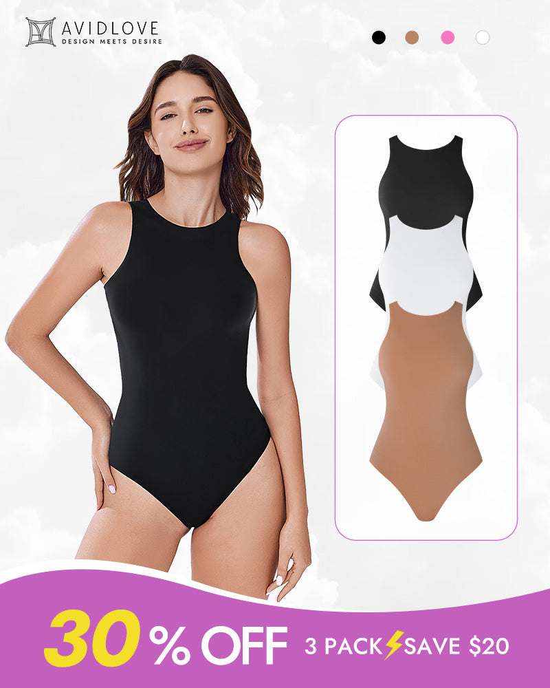 Avidlove Bodysuit Shapewear 3-Pack. Model wears black. Colors: black, white, beige. 30% OFF.
