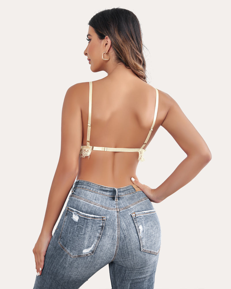 Pale yellow lace bralette Y2K crop top with adjustable straps and jeans. Avidlove lingerie.