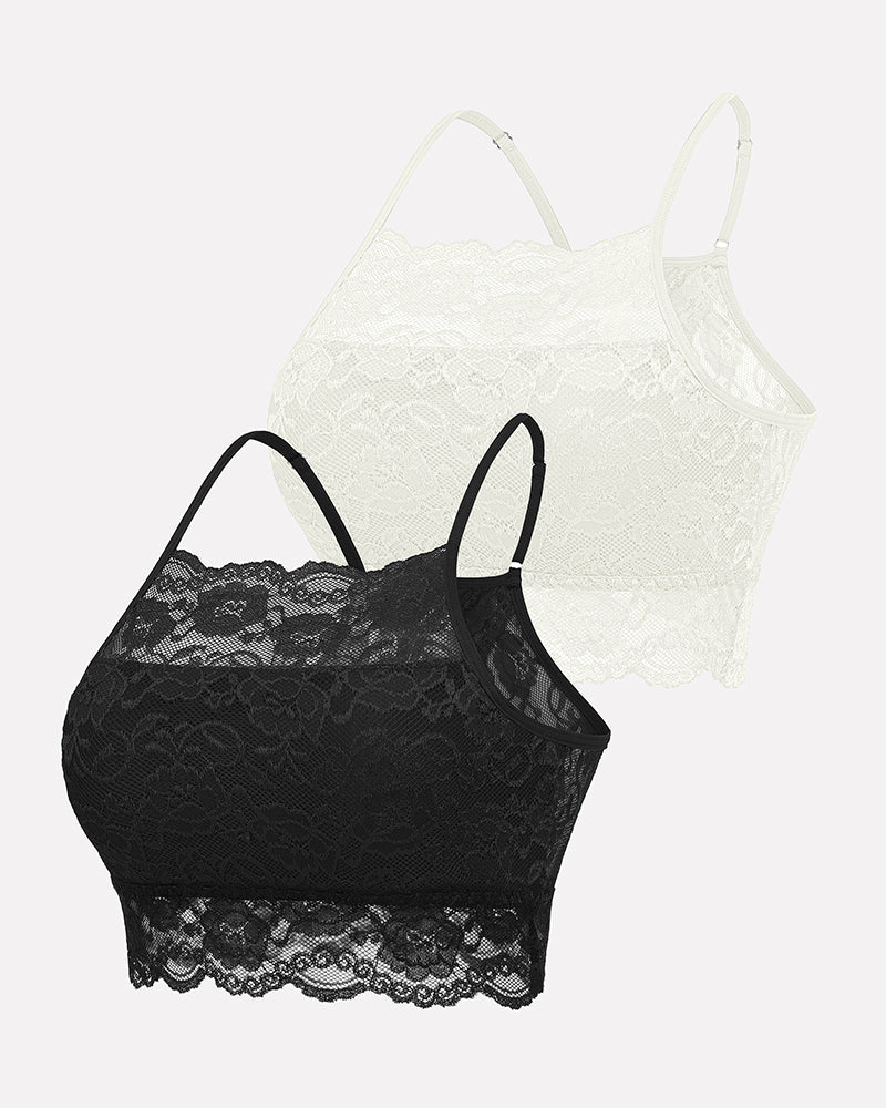 Avidlove 2-pack lace bralettes: black & white lace crop tops, wireless, adjustable, for A-C cups