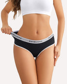 Set of four Avidlove black hipster cotton panties with logo waistbands.