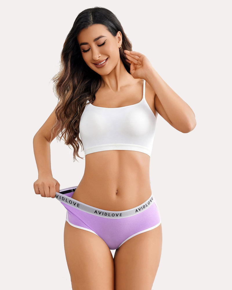 Avidlove purple cotton hipster panties with white trim, comfortable and stylish women's underwear.
