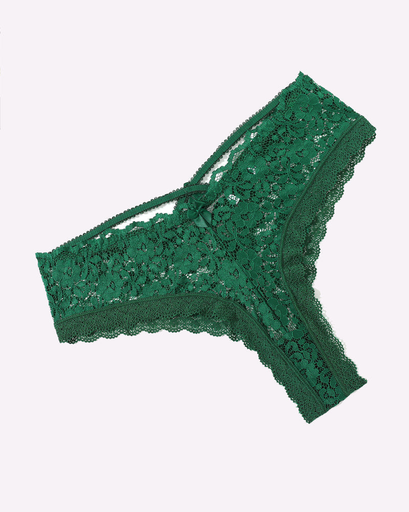 Green lace Avidlove panties with criss-cross back, floral pattern for a feminine and sexy look.
