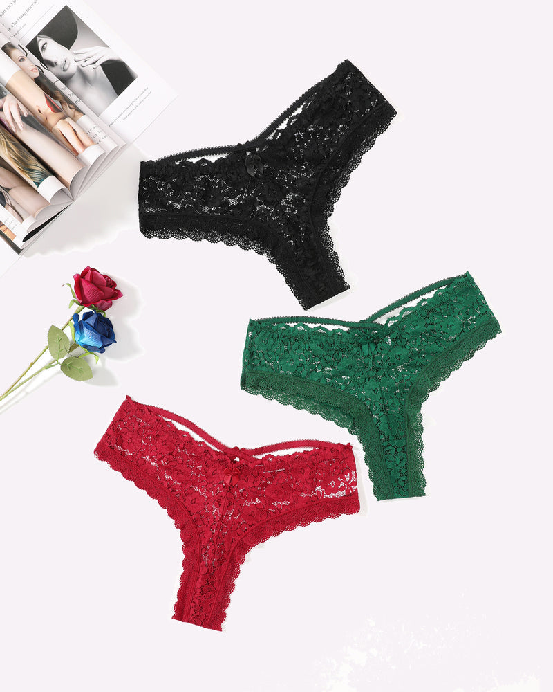 Lace Criss Cross Back Panties Set in Black, Green, and Red: Avidlove, Feminine and Alluring