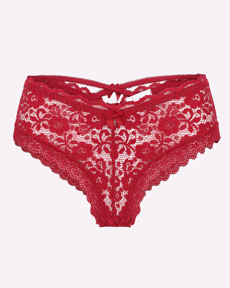 Avidlove red lace hipster panties with floral pattern and criss-cross back, feminine lingerie